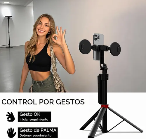 Vista 2 de Trípode de seguimiento automático de cara de 70 pulgadas para iPhone, rotación 360 de viaje, soporte para selfie con control remoto, control