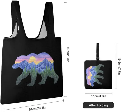 Vista 3 de Sunset Bear - Bolsas de comestibles reutilizables plegables para compras, bolsas de almacenamiento ligeras con asas