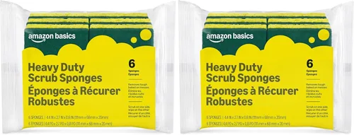 Vista 6 de Amazon Basics Esponjas de doble cara resistentes, reutilizables, 4.4 x 2.7 x 0.8 pulgadas, amarillo/verde, paquete de 6
