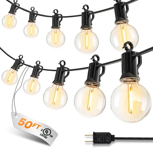 Vista 11 de Guirnalda de luces para exteriores, 25 pies, 12 bombillas LED, IP65, impermeable, conectable, G40, luz de patio exterior para patio trasero, porche