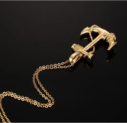Vista 2 de Collar con colgante de ancla de acero inoxidable chapado en oro vintage para hombre y mujer
