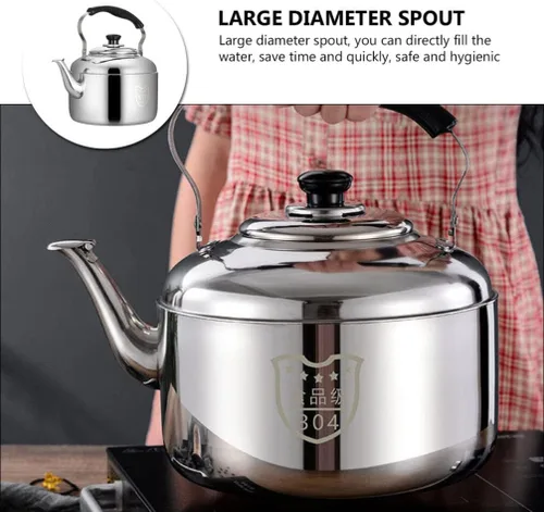 Vista 10 de HEMOTON Hervidor de té para el hogar, tetera silbante, tetera de acero inoxidable, tetera clásica, hervidor de agua con mango frío para estufa, 4 L