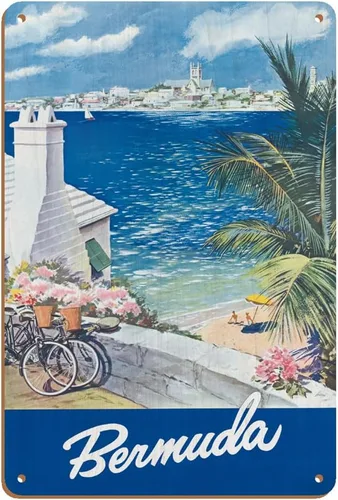 Vista 5 de Bermuda Hamilton Waterfront Main Island Somers Isles - Póster de viaje vintage por Frank Lemen c.1950s - Cartel de metal vintage de 8 x 12 pulgadas