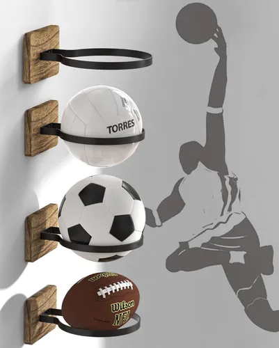 Vista 9 de Soporte de Pared para Baloncesto, Organizador de Exhibición y Almacenamiento de Pelotas para Baloncesto, Fútbol, Fútbol Americano, Voleibol