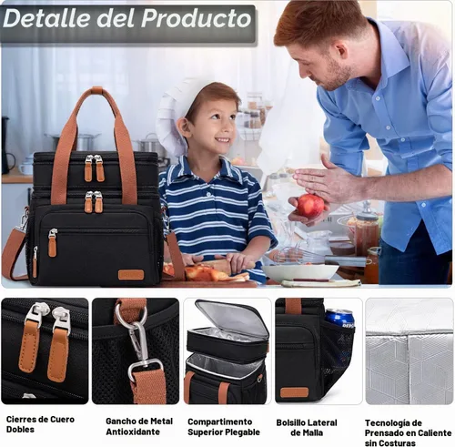 Vista 5 de Weitars Lonchera para mujeres y hombres, lonchera grande con doble compartimento para hombres, lonchera para adultos, para enfermeras, oficina Caqui