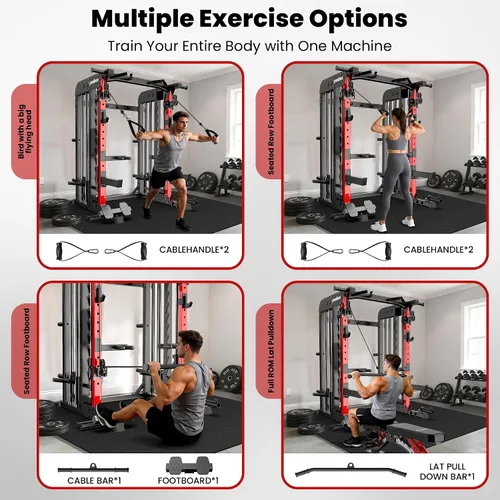 Vista 8 de pooboo Máquina Smith Power Cage con sistema de cable para sentadillas