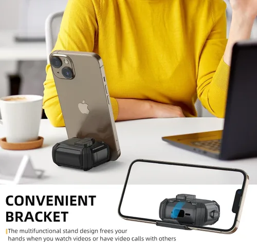 Vista 3 de Meliya Funda para AirPods 4, viene con soporte para teléfono y función MagSafe, funda rígida de protección completa automática emergente con bloqueo