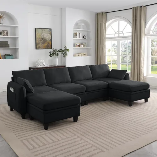 Vista 11 de 109 Inch L-Shape Chenille Modular Sectional Sofa, Reversible Chaise DIY Combination Deep Seat Couch with 2 Storage Ottoman for Living Room, Bedroom