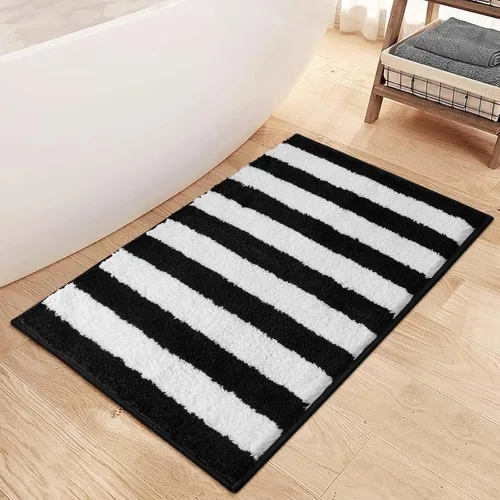 Vista 13 de Alfombras redondas a cuadros para baño, lavables a máquina, negras y blancas de 2 pies, alfombrilla de baño antideslizante y absorbente, alfombra