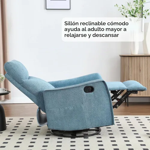 Vista 7 de Silla reclinable giratoria para adultos, masaje y calor, tela, azul