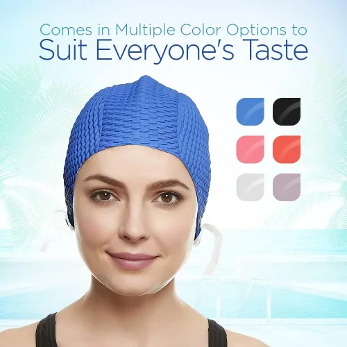 Vista 3 de BeeMo Gorro de Natación de Látex para Mujeres - Gorro de Natación de Goma - Suave Cómodo Elástico Elegante Diseño de Corte Bajo Protege el Cabello