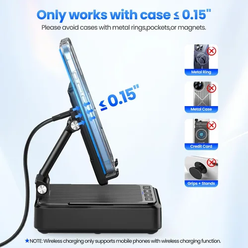 Vista 4 de Jteman Soporte para teléfono celular con altavoz Bluetooth y cargador inalámbrico, soporte de estación de carga de escritorio con altavoz