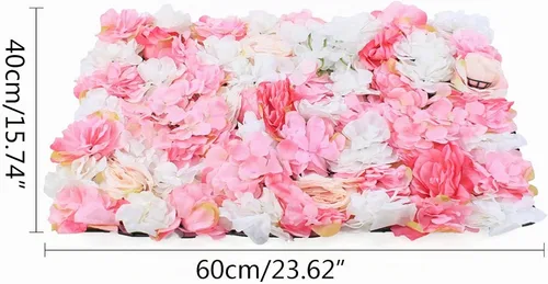 Vista 2 de Paquete de 12 paneles de pared de flores artificiales de 24 x 16 pulgadas, paneles de fondo de flores artificiales de hortensias y rosas