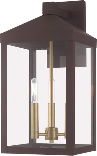 Vista 3 de Livex Lighting 20584-07 Linterna de pared para exteriores de transición de tres luces de la colección Nyack en acabado bronce/oscuro Bronce