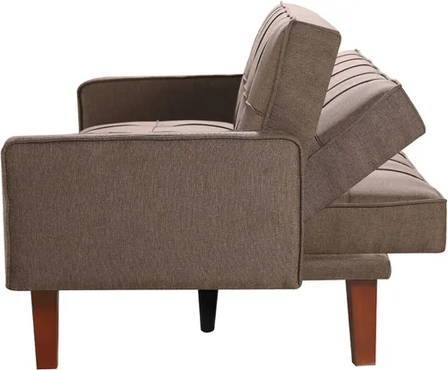 Vista 4 de Sofá cama moderno y simple, respaldo ajustable, sofá funcional con diseño de cuadrícula clásica, sofá de tres asientos, marco de madera, adecuado