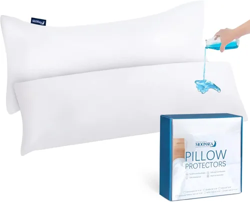 Vista 12 de Moonsea Paquete de 2 protectores de almohada impermeables con cremallera, tamaño estándar de 20 x 26 pulgadas, fundas de almohada, funda