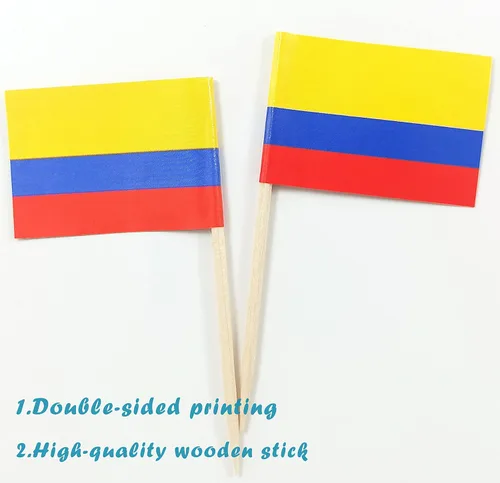 Vista 3 de JBCD Banderas colombianas de palillo de dientes de Colombia Mini para cupcakes (100 piezas)