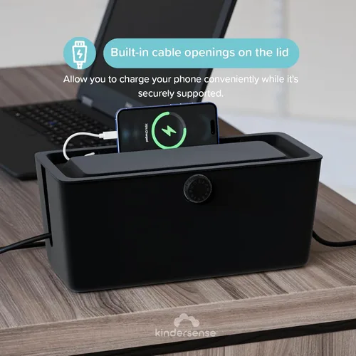 Vista 8 de KinderSense® Caja de organización de cables – Organizador de cables con cerradura a prueba de niños – Ocultador de cables para ocultar cables, tiras