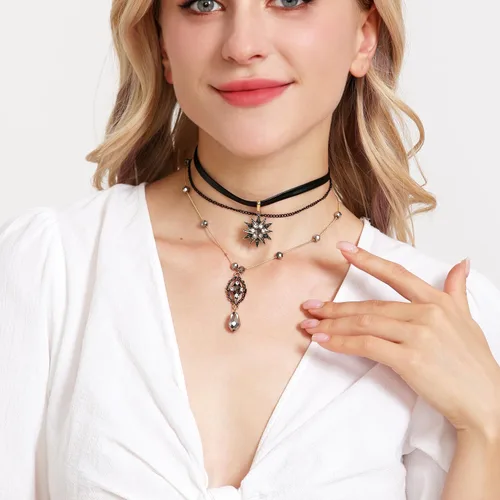 Vista 3 de AILUOR Collar multicapa, gargantilla de estrella vintage con cadena colgante de cuero para mujer, joyería