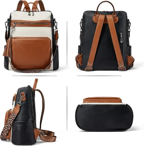 Vista 14 de OPAGE - Mochila de cuero para mujer, con borla de moda, bolso de hombro, mochila grande, bolsa de viaje, gris, L