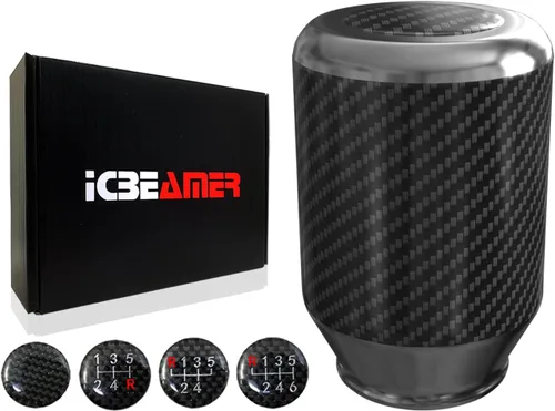 Vista 14 de ICBEAMER Drifting JDM Styles - Perilla de palanca de cambios manual de aluminio con fibra de carbono real (5 y 6 velocidades)
