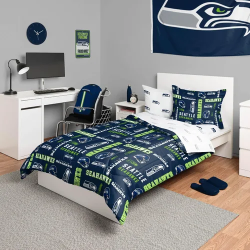 Vista 25 de FOCO Juego de ropa de cama unisex para adultos con logotipo del equipo de la NFL, sábanas y fundas de almohada, juego de ropa de cama de 5 piezas