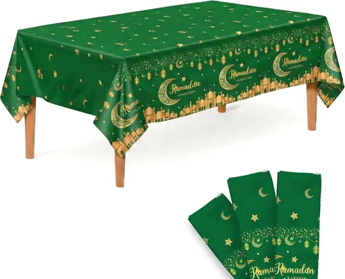 Vista 9 de KatchOn, Blue Eid Mubarak Mantel de 108 x 54 pulgadas, paquete de 3 manteles de Eid Mubarak para decoraciones de Eid para el hogar Decoraciones