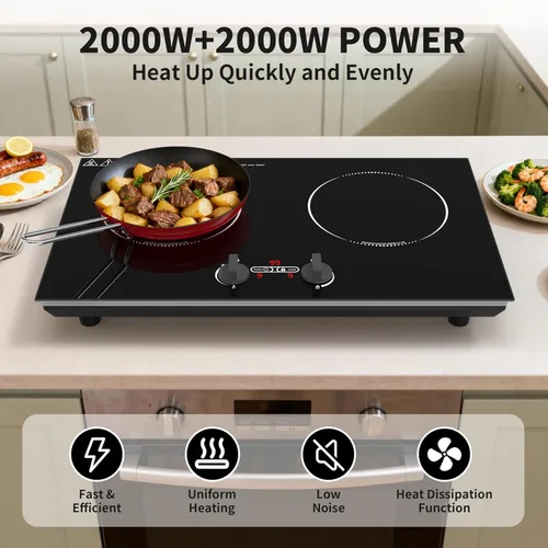 Vista 4 de VBGK Cocina de inducción, quemadores de encimera de 110 V 4000 W con control de perilla, 9 niveles de potencia, bloqueo y temporizador para niños