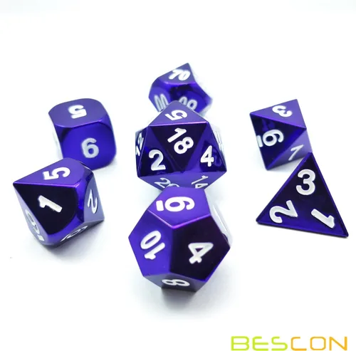 Vista 2 de Bescon 7pcs Set Heavy Duty Metal Dice Set Glossed Color of Purple, Colorful Solid Metallic Polyhedral D&D Dice Set Violet