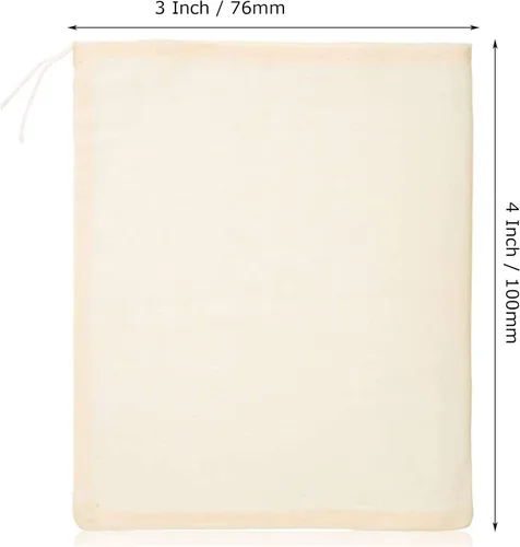 Vista 5 de Paquete de 36 bolsas de muselina de especias con cordón, bolsas de algodón natural sin blanquear de 3 x 4 pulgadas para café, té, hierbas, bolsitas