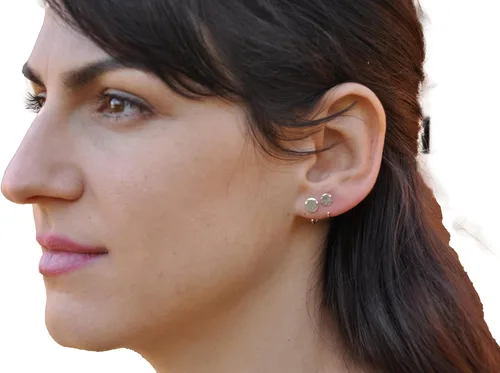 Vista 6 de Half Huggie Hammered Silver Disc Hoop Earrings for Women Tiny Cartilage Birthstone Stud Piercing Earring Hypoallergenic Screw Back Dainty Hug