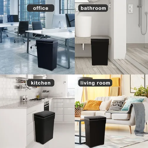 Vista 7 de Bote de basura automático de 13 galones con tapa de detección de movimiento, cubo de basura rectangular de alta capacidad sin contacto con tapa