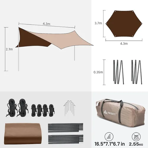 Vista 2 de Forceatt Lona de 12 x 14 pies con 2 postes, lona impermeable para camping, toldo de automóvil, lona ligera para campamento que se puede utilizar