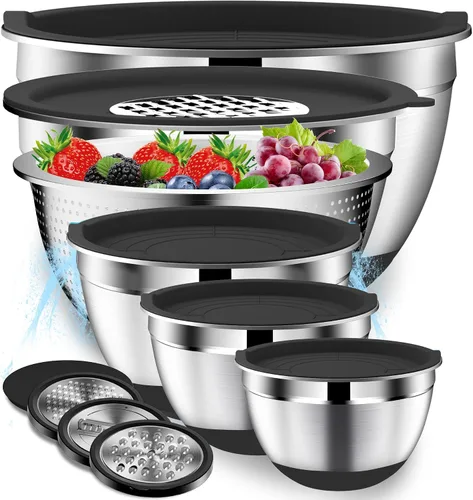 Vista 12 de DUTZUN Stainless Steel Mixing Bowls with Airtight Lids Set of 5, Black Best Kitchen Gifts for Mixing, Baking, Prep, Salads, Serving, Cooking