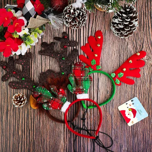Vista 7 de Aneco Paquete de 3 diademas de Navidad para perro, diseño de reno de Navidad, accesorios para disfraz de mascota