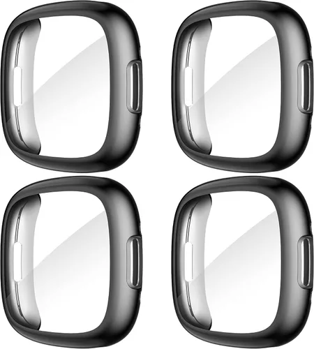 Vista 8 de Suoman [Paquete de 4] para Fitbit Sense 2/Versa 4 Funda Protectora de Pantalla, Parachoques de TPU Suave Galvanizado Completamente Alrededor Funda