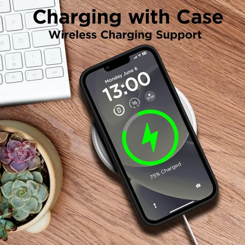 Vista 5 de Funda delgada para iPhone 13 de 6.1 pulgadas, silicona líquida a prueba de golpes, con forro de microfibra suave antiarañazos, 2 protectores