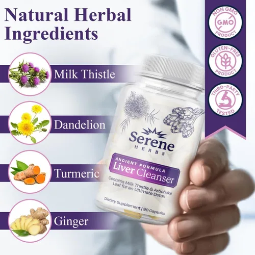 Vista 5 de Serene Herbs Fórmula de desintoxicación y reparación de limpieza del hígado, apoyo hepático Pure Health con cardo mariano, alcachofa y raíz