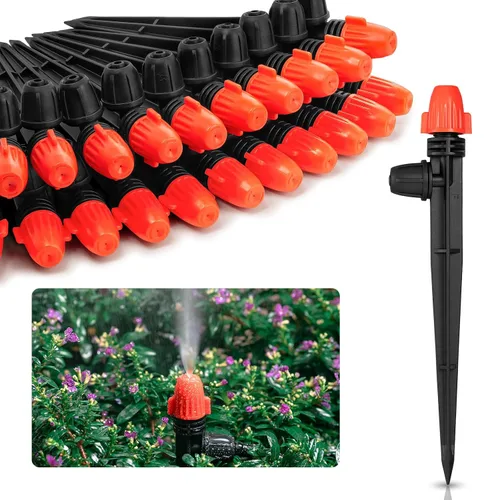 Vista 7 de Goteros de riego ajustable Vortex: 20 piezas de forma de ventilador con estaca de flujo de agua para manguera de 1/4 pulgadas, emisores de riego