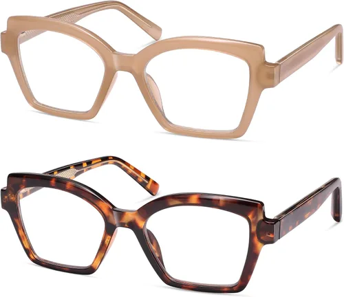 Vista 3 de AMOMOMA Paquete de 2 lentes de lectura modernos con diseño de ojo de gato para mujeres y hombres, elegantes lentes cuadrados con bloqueo de luz azul