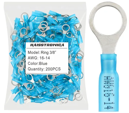 Vista 20 de haisstronica 100 conectores de anillo termorretráctiles de grado marino azul de 1/4 pulgadas, conectores de terminales de anillo de cobre rojo