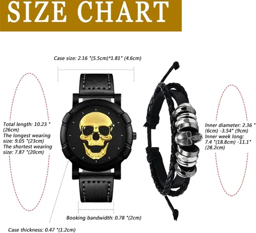 Vista 6 de Pulsera de reloj de cuero con calavera Reloj de pulsera gótico gótico para hombre Steampunk Goth para mujer