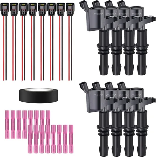 Vista 24 de Juego de 4 bobinas de encendido y arnés de cableado con conector pigtail compatible con Accord Odyssey Acura Saturn 3.0L 3.2L 3.5L V6 C1221 UF242