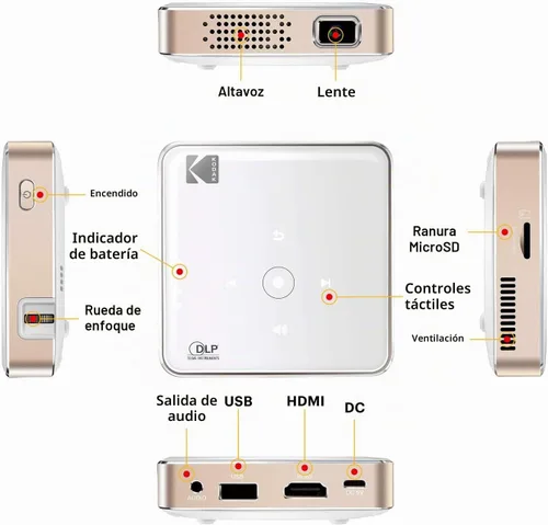 Vista 4 de KODAK Ultra Mini Proyector Portátil Proyector Pico recargable HD LED DLP - Pantalla de 100 pulgadas - Incluye funda blanda