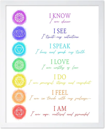 Vista 7 de Poster Master Póster de ilustración – 7 afirmaciones de chakras, yoga, meditación, curación, acuarela, regalo para artista, amigo, impresión
