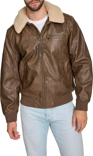 Vista 6 de Levi's Men's Faux Leather Aviator Bomber Jacket With Sherpa Collar