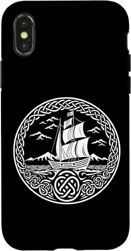 Vista 5 de Funda para iPhone 11 Pro Max Ship Sailing de mitología nórdica con nudos celtas