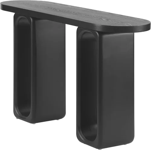 Vista 7 de 50" Modern Art Sculptural Console Table, Oval Cutout Legs, Wood Veneer, Thick Rounded Tabletop, Contemporary Entryway Sofa Table for Living Room