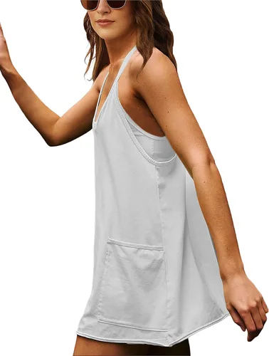 Vista 3 de Vestido de verano para mujer 2025 Hot Shot Mini Romper Vestidos Atléticos Tirantes Espaguetis Vestido de Tenis Construido en Pantalones Cortos