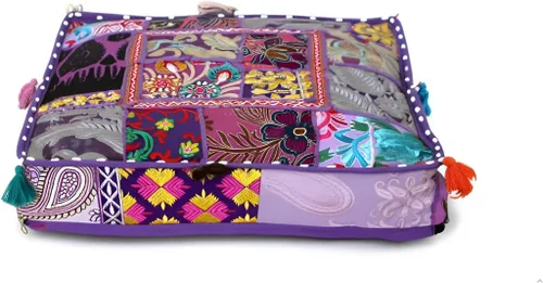 Vista 18 de CRAFT KALA Funda de Puf Tradicional de Retazos Cuadrada India Pufs de Sala de Estar India Otomana de Diseñador Bordada Decorativa Hogar Vida Rosa